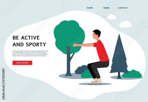 Vector flat illustration of male fitness in the open air.