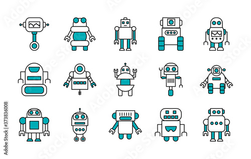 robotics and robots icon set, half line half color style
