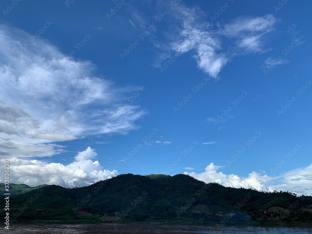 beautiful mountain view under blue sky background