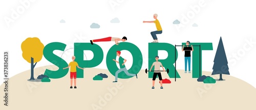 Banner with people characters doing spot, flat vector illustration isolated.