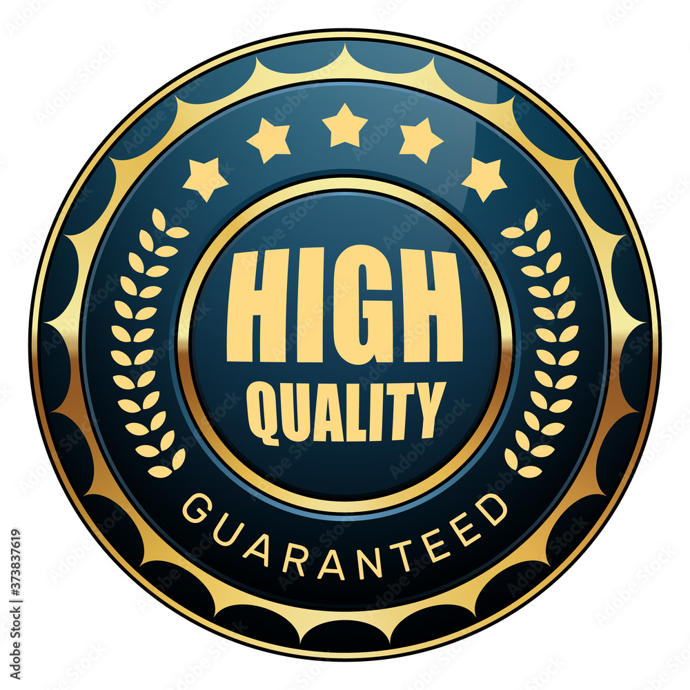 High quality guaranteed badge 5 stars laurel wreath glossy blue gold metallic logo