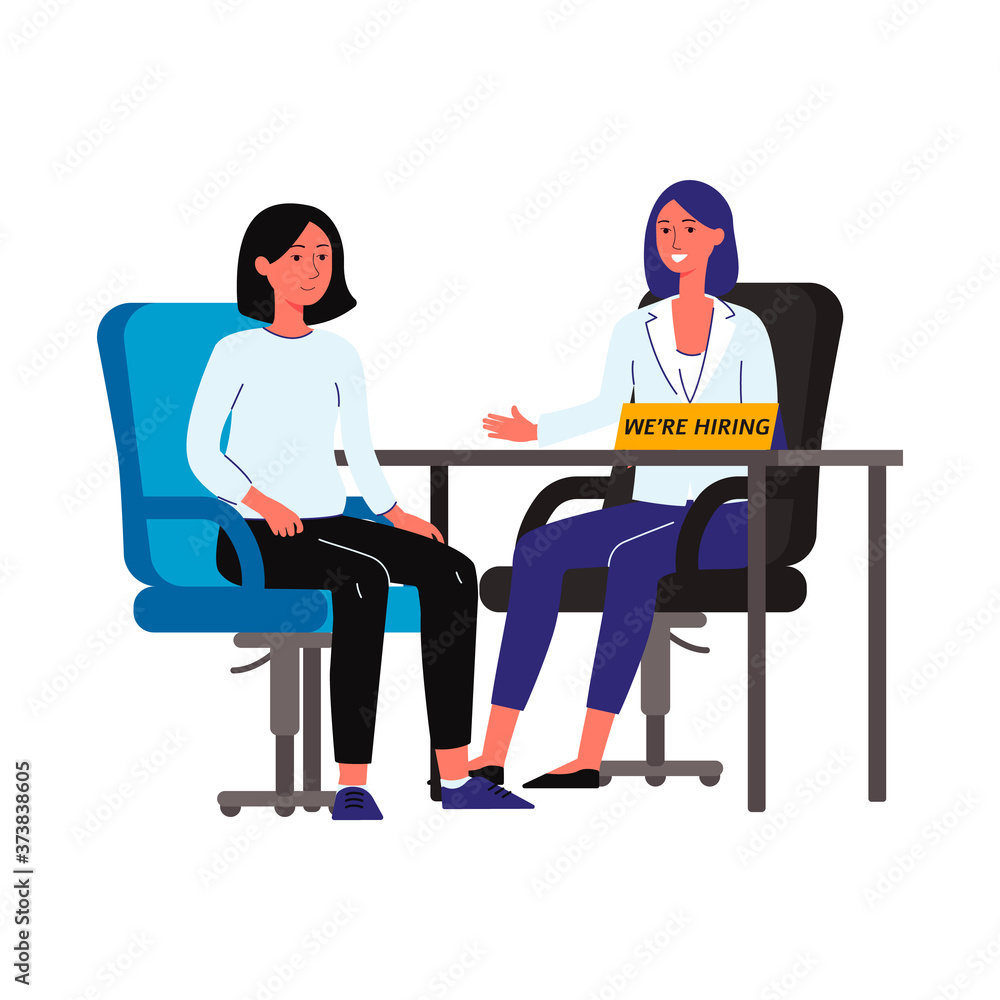 HR recruitment interview with people characters vector illustration isolated.