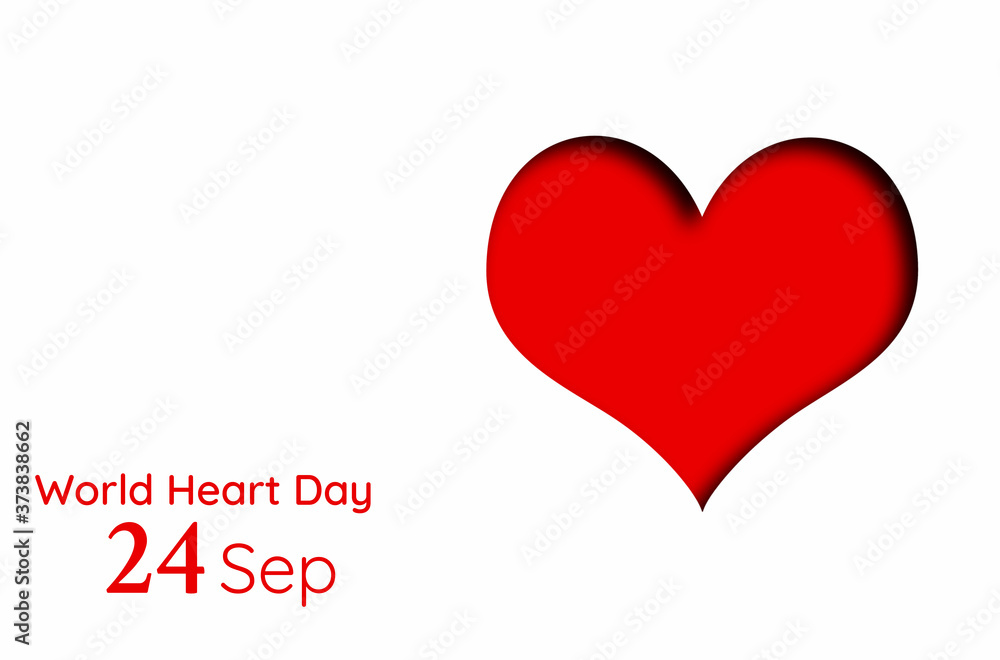 Red heart on a white background. Text. Concept of world heart day, September 24