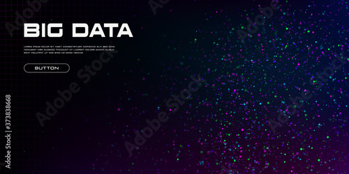 Big data visualization. A cluster of multi-colored particles. Abstract science technology background with copy space. Vector