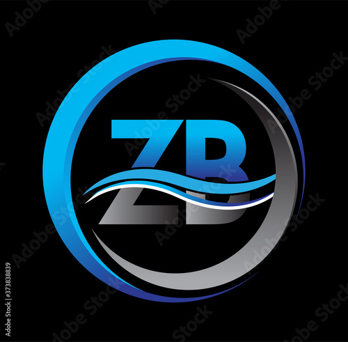 initial letter logo ZB company name blue and grey color on circle and swoosh design. vector logotype for business and company identity. photo