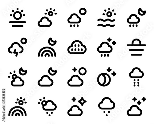 Cloud Weather Line Icon Set . Snow, Sun, Moon, Rain, Fog Icon Vector Illustration