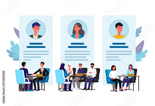 HR interview of different candidates - banner poster with people