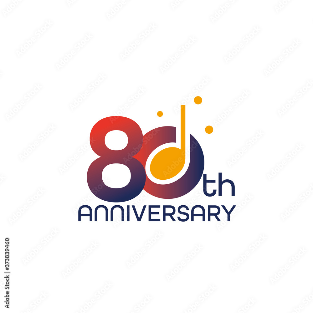 Vector anniversary logo design template with music note, 80th anniversary