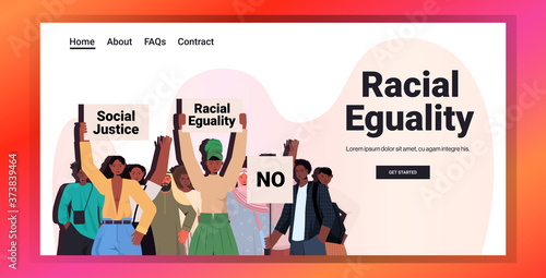 african american people activists holding stop rasism posters racial equality social justice stop discrimination concept portrait horizontal copy space vector illustration