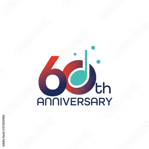 Vector anniversary logo design template with music note, 60th anniversary