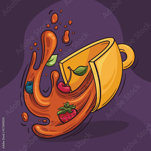 illustration " stealing fruit tea from a yellow Cup"