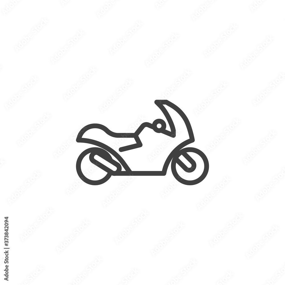 Motorcycle, motorbike line icon. linear style sign for mobile concept and web design. Race bike outline vector icon. Symbol, logo illustration. Vector graphics