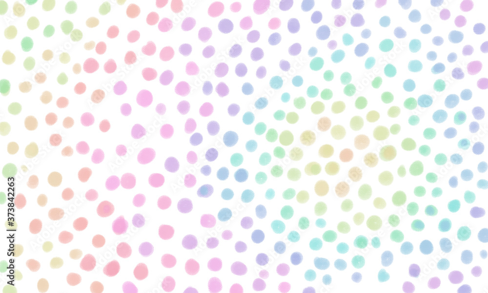 color bright, pastel shades pattern, white with multicolor polka dots, hand-drawn. Bright festive cute background for decor