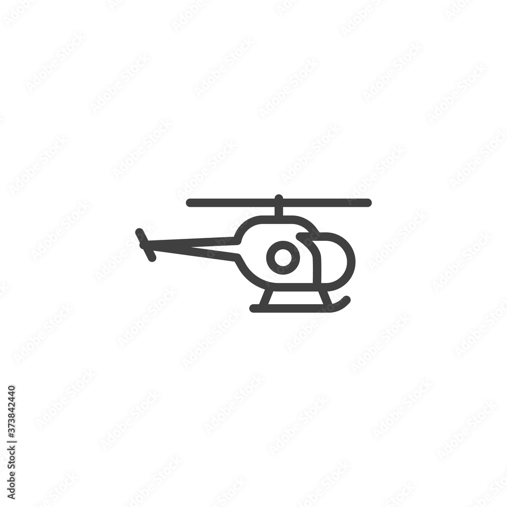 Helicopter line icon. linear style sign for mobile concept and web design. Helicopter side view outline vector icon. Symbol, logo illustration. Vector graphics Helicopter line icon. linear style sign for mobile concept and web design. Helicopter side view outline vector icon. Symbol, logo illustration. Vector graphics