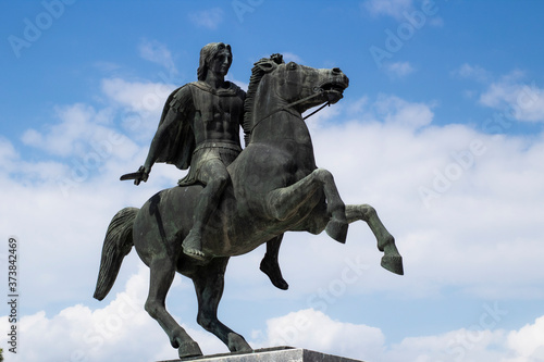 Photograph of the Statue of Alexander The Great monument  in Thessaloniki  Greece  on a clear summer day