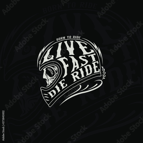 Skull Typography Cafe Racer T-shirt And Poster Design Illustration