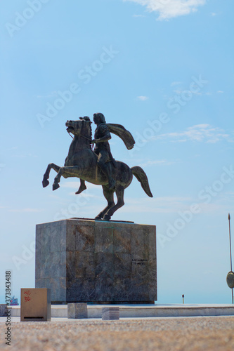 Photograph of the Statue of Alexander The Great monument, in Thessaloniki, Greece, on a clear summer day