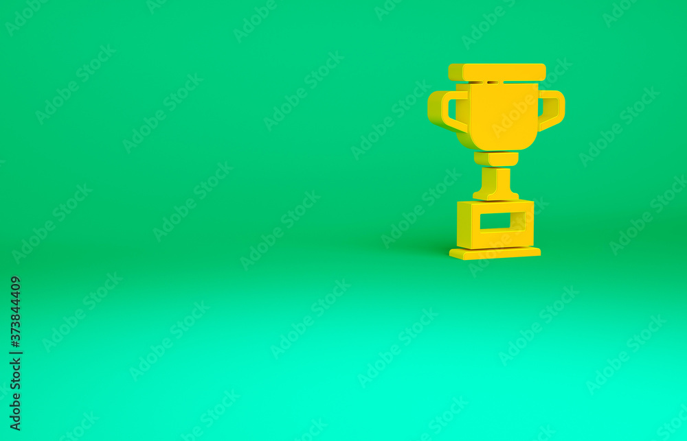 Orange Award cup icon isolated on green background. Winner trophy symbol. Championship or competition trophy. Sports achievement sign. Minimalism concept. 3d illustration 3D render. Orange Award cup icon isolated on green background. Winner trophy symbol. Championship or competition trophy. Sports achievement sign. Minimalism concept. 3d illustration 3D render.