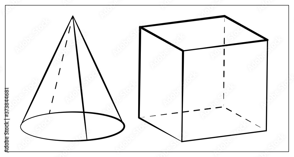 Vector geometric shapes line icon. Vector Flat illustration of Cube and cone for web design, logo, icon, app, UI Vector geometric shapes line icon. Vector Flat illustration of Cube and cone for web design, logo, icon, app, UI