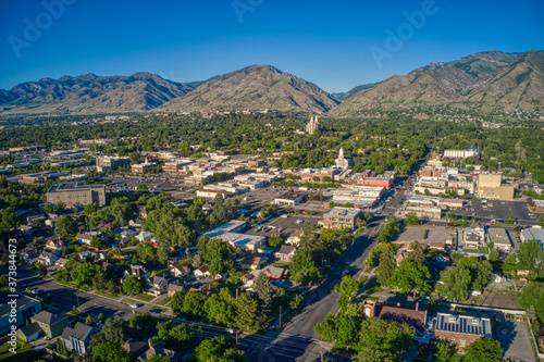 Aerial View of Logan, Utah in Summer photo