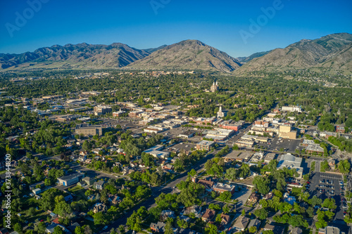 Aerial View of Logan, Utah in Summer photo