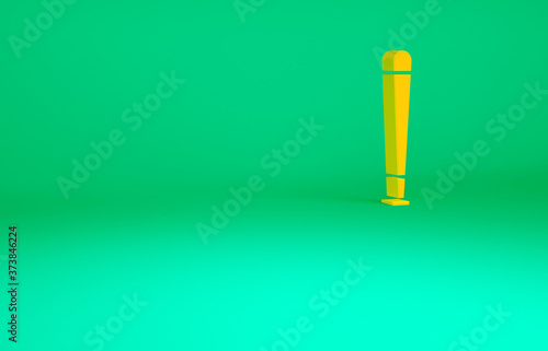 Orange Baseball bat icon isolated on green background. Sport equipment. Minimalism concept. 3d illustration 3D render.