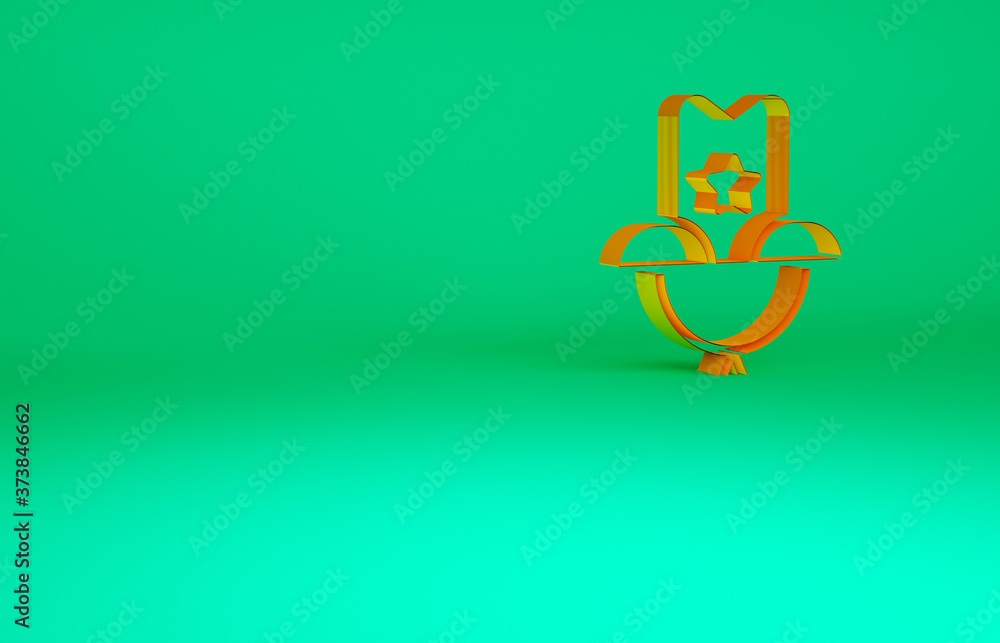 Orange Western cowboy hat icon isolated on green background. Minimalism concept. 3d illustration 3D render. Orange Western cowboy hat icon isolated on green background. Minimalism concept. 3d illustration 3D render.