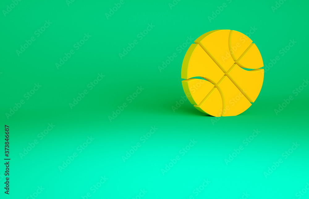 Orange Basketball ball icon isolated on green background. Sport symbol. Minimalism concept. 3d illustration 3D render.