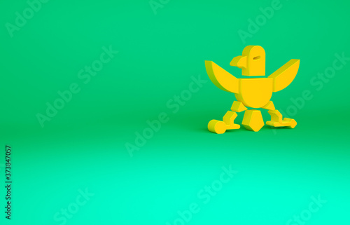 Orange Eagle icon isolated on green background. American Presidential symbol. Minimalism concept. 3d illustration 3D render.