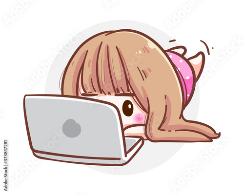 A cute young woman watching series or movie tv isolated on white background with relax concept.