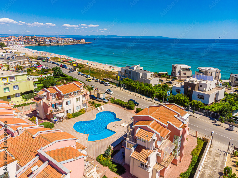Naklejka premium Aerial view of Sozopol sity, black sea, Bulgaria.
