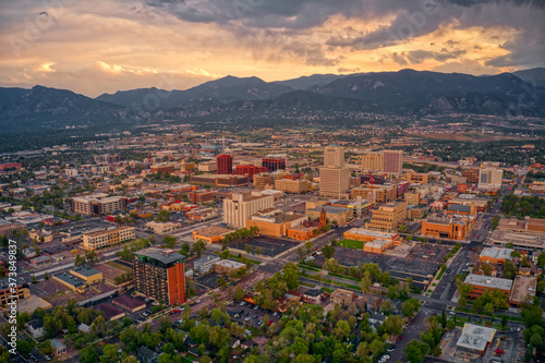 Aerial View of Colorado Springs at Dusk