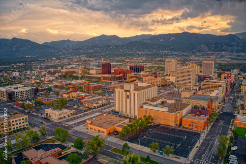 Aerial View of Colorado Springs at Dusk photo