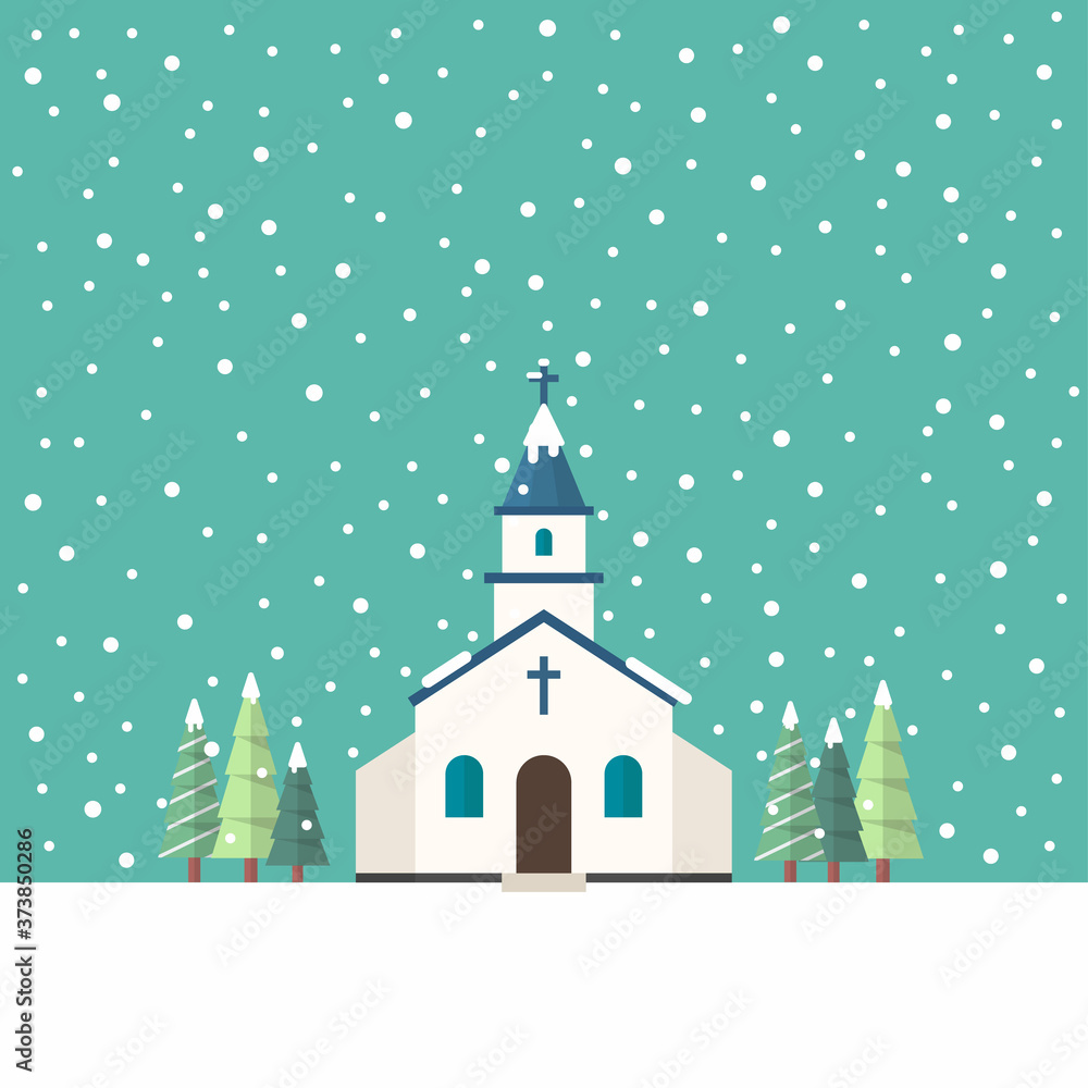 Plakat Church flat style in winter season