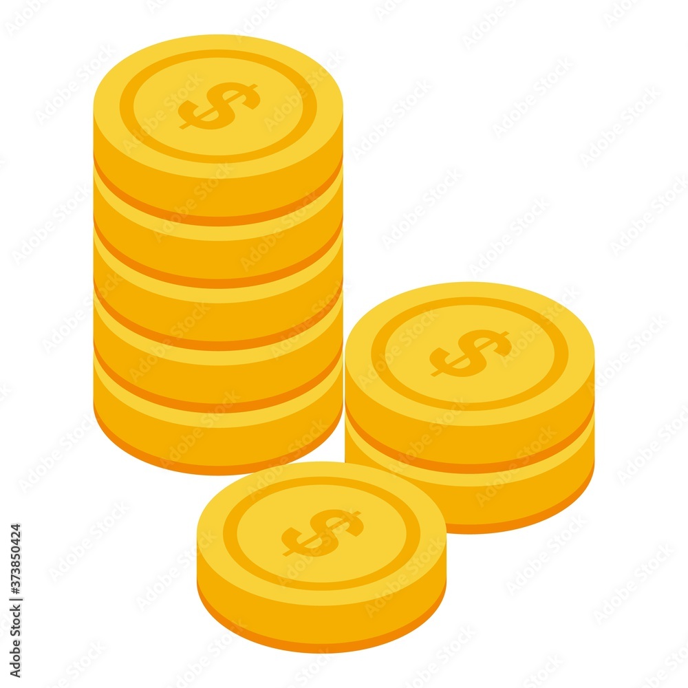 Coins stack icon. Isometric of coins stack vector icon for web design isolated on white background Coins stack icon. Isometric of coins stack vector icon for web design isolated on white background