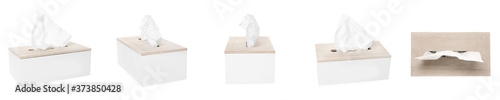 Set with paper tissues on white background, banner design photo