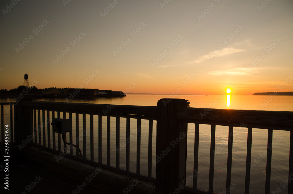 Summer night sunset highlights on Blaine fishing pier