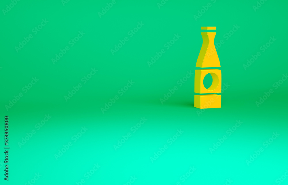 Orange Beer bottle icon isolated on green background. Minimalism concept. 3d illustration 3D render. Orange Beer bottle icon isolated on green background. Minimalism concept. 3d illustration 3D render.