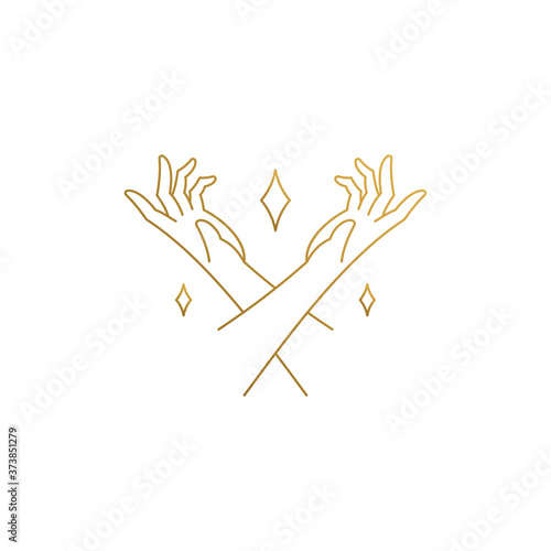 Linear emblem of crossed arms of performer hand drawn with thin lines © provectors