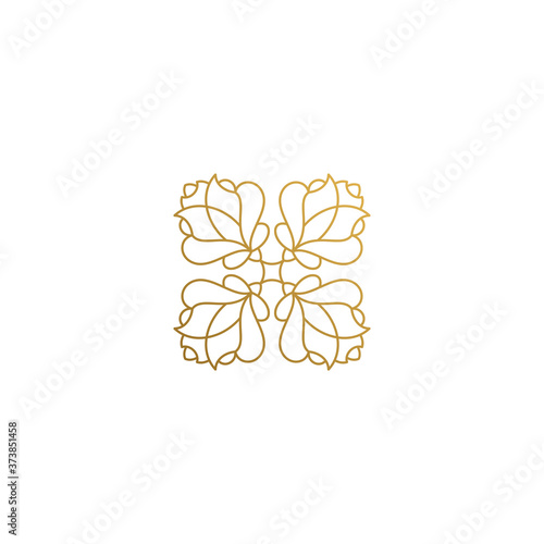 Vector icon of floral ornament hand drawn with thin lines