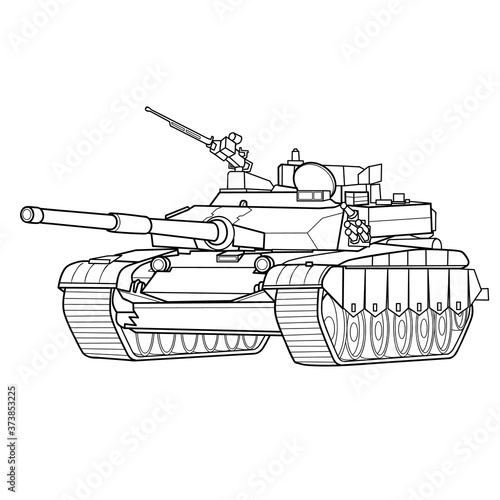 sketch of armored vehicle, tank, coloring book, isolated object on white background, vector illustration,