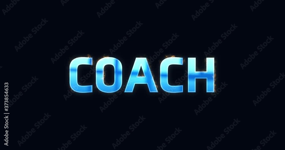 Coach. Blue electric lightning word. Burning text animation on black background. High quality 4k intro Coach. Blue electric lightning word. Burning text animation on black background. High quality 4k intro