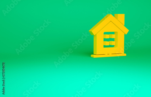 Orange House icon isolated on green background. Home symbol. Minimalism concept. 3d illustration 3D render.