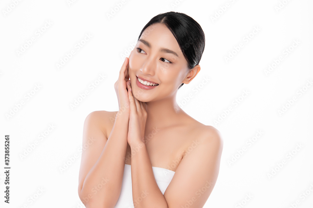 Beautiful Young asian Woman with Clean Fresh Skin, on white background, Face care, Facial treatment, Cosmetology, beauty and spa, Asian women portrait Beautiful Young asian Woman with Clean Fresh Skin, on white background, Face care, Facial treatment, Cosmetology, beauty and spa, Asian women portrait