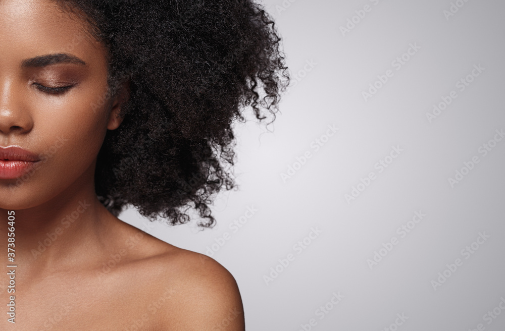 Crop African American woman with closed eyes Crop African American woman with closed eyes