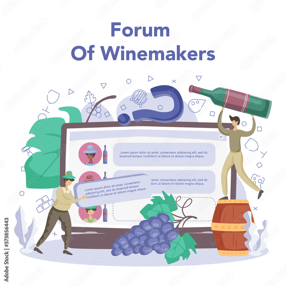 Wine maker online service or platform. Grape wine in a wood barrel Wine maker online service or platform. Grape wine in a wood barrel