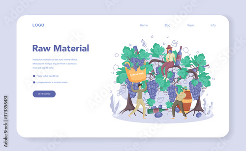 Wine maker web banner or landing page. Grape wine in a wood