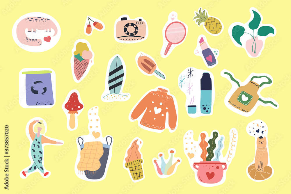 Set of cute and color stickers for daily planner, organizer or diary. Flat modern illustration.