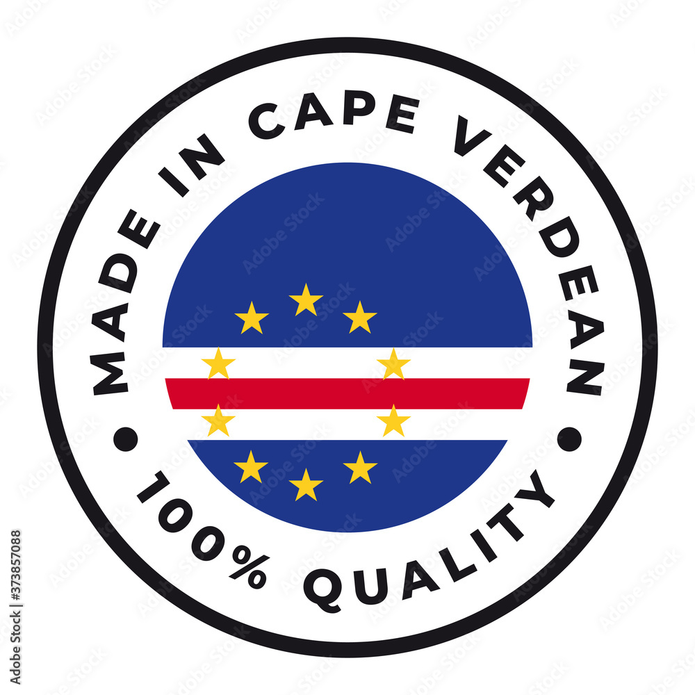 Vector circle symbol. Text Made in Cape Verde with flag. Isolated on white background.