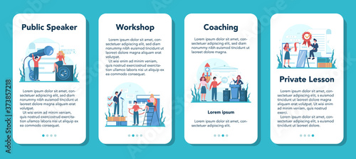 Rhetoric or elocution specialist mobile application banner set.